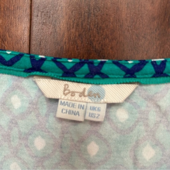 Boden Isobel Blue Geometric Tunic Dress with Grosgrain Ribbon Neckline, Size 2 - Picture 13 of 14